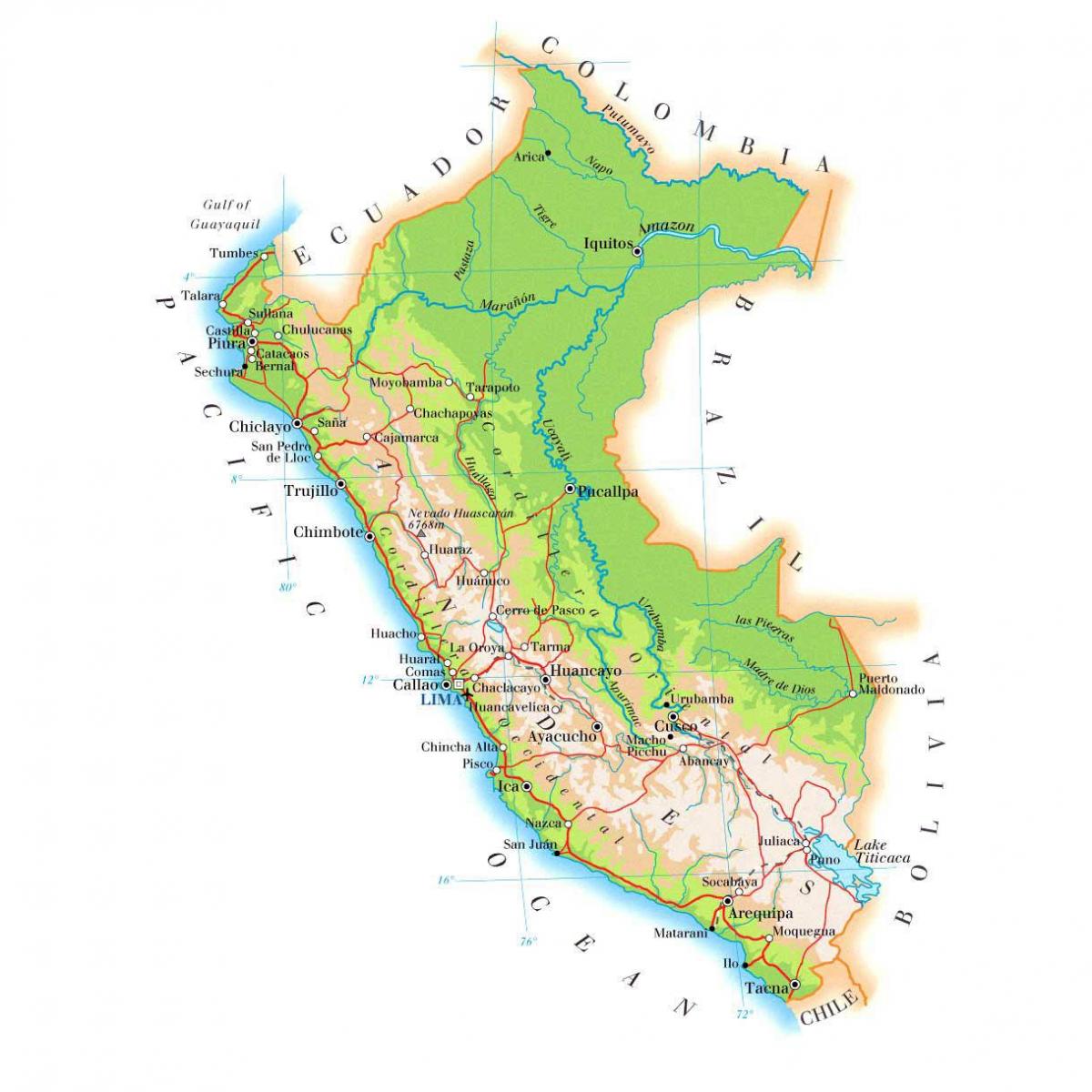 žemėlapis fizinis žemėlapis Peru