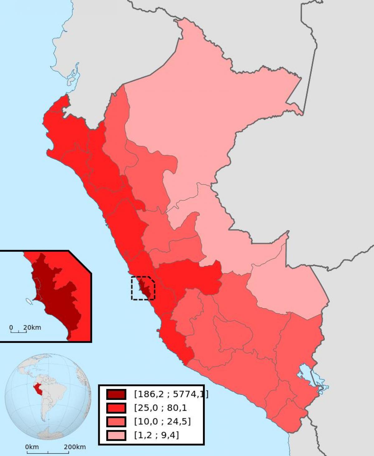 Peru gyventojų tankumo žemėlapis