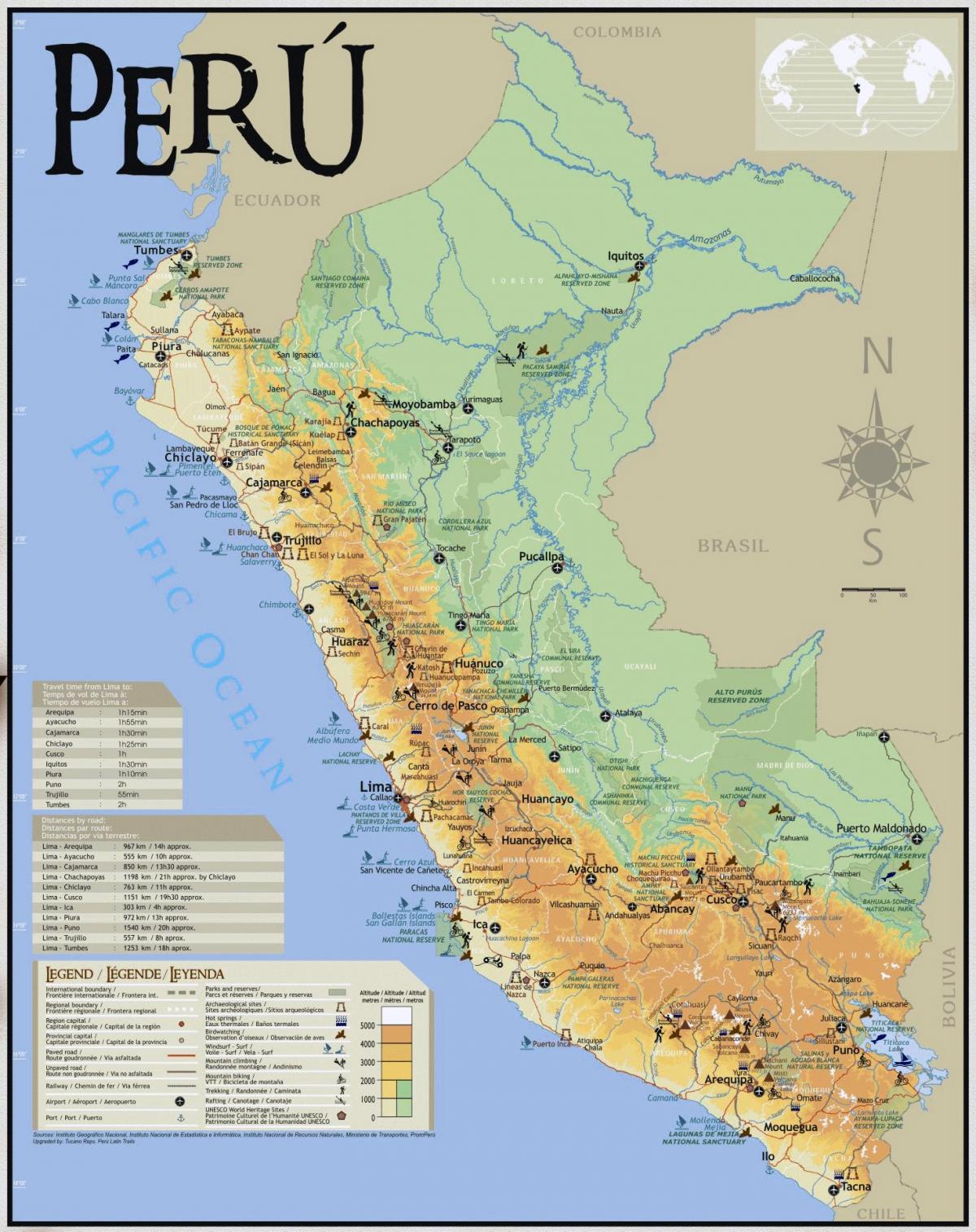 žemėlapis Peru, kelionės