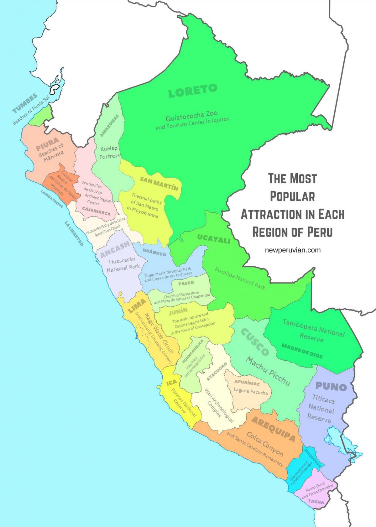 žemėlapis Peru turizmo atrakcionai