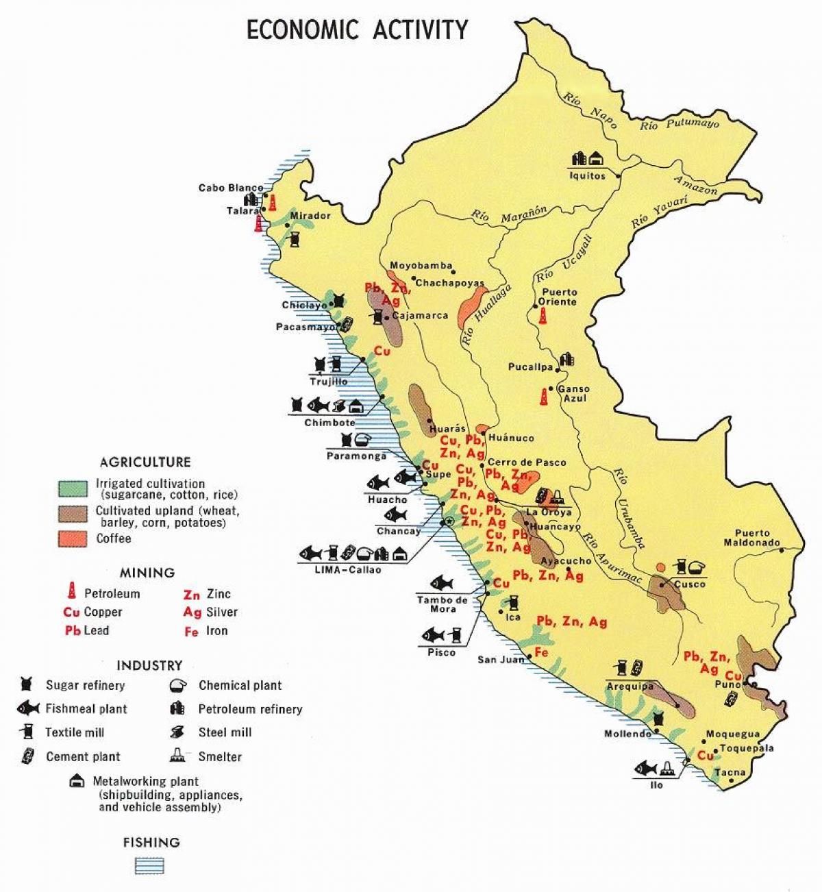 žemėlapis Peru žemės ūkio