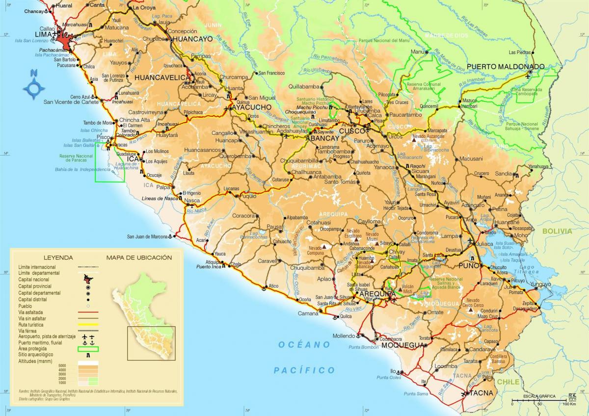 žemėlapis pietinėje Peru