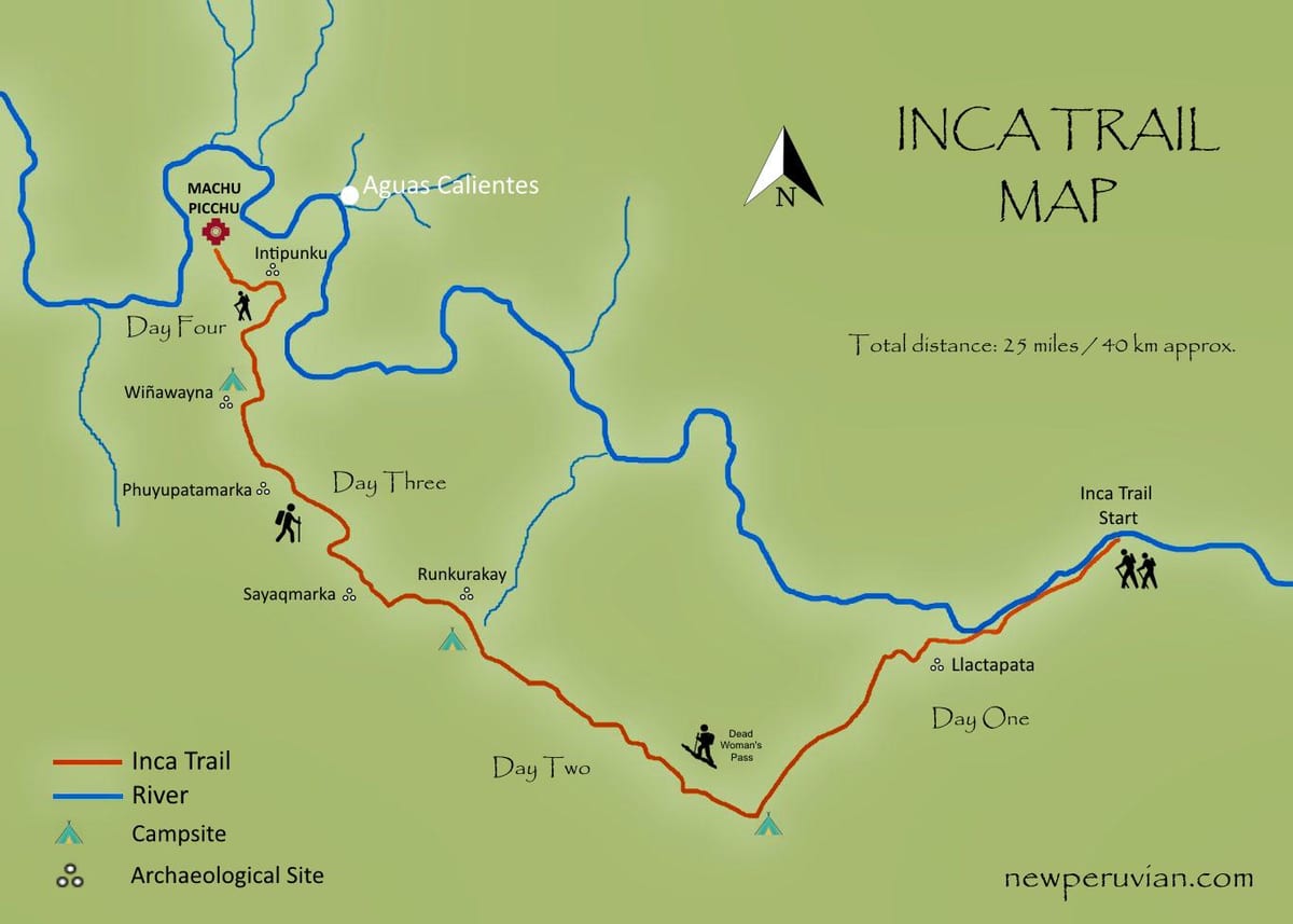žemėlapis inca trail Peru