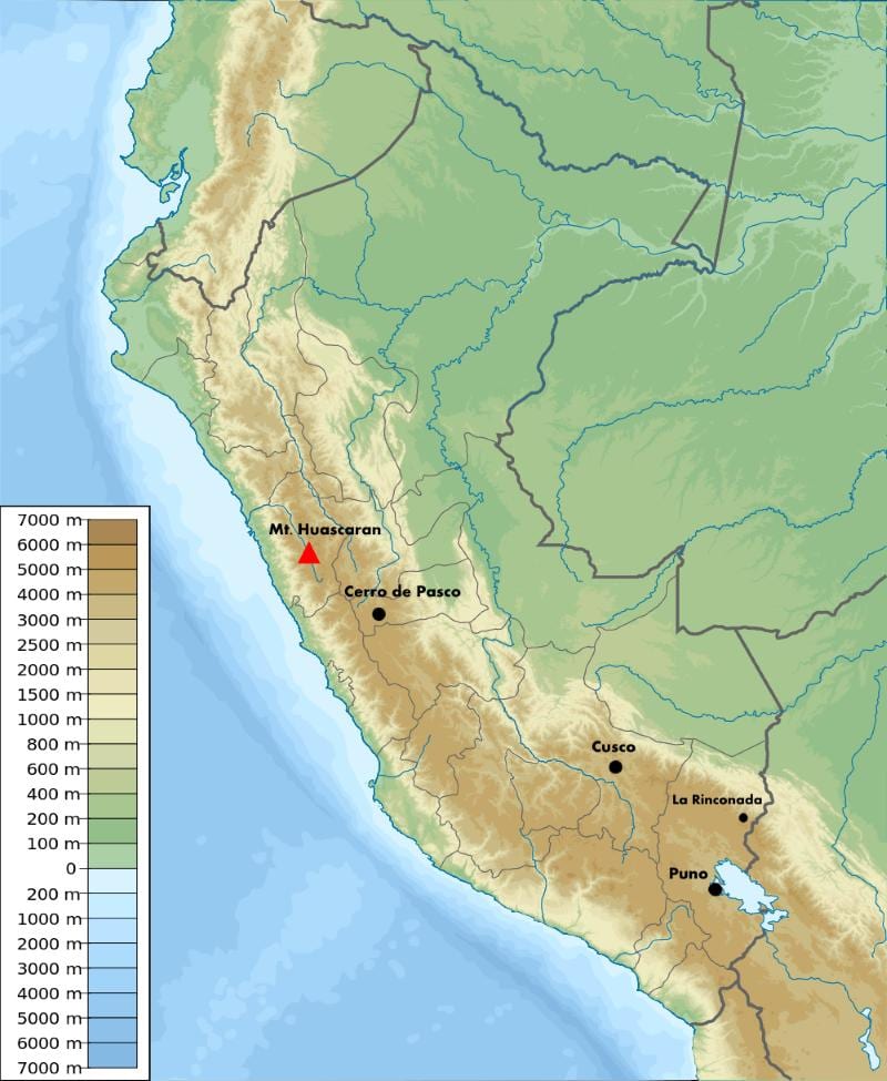 aukštis Peru žemėlapį