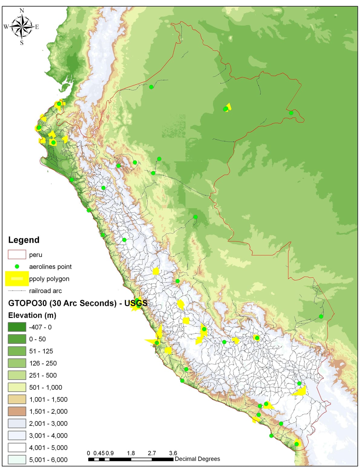 žemėlapis Peru aukštis