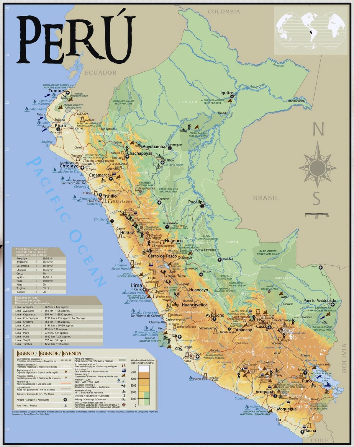 žemėlapis Peru, kelionės