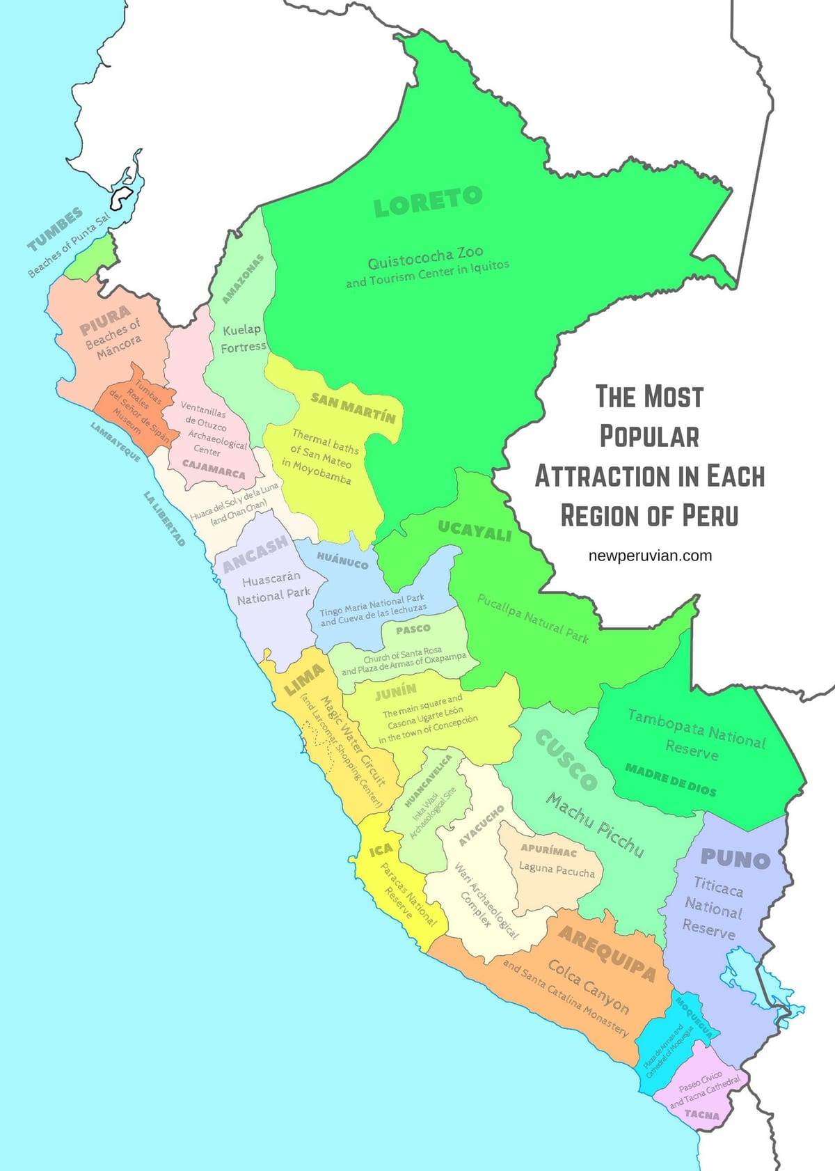 žemėlapis Peru turizmo atrakcionai