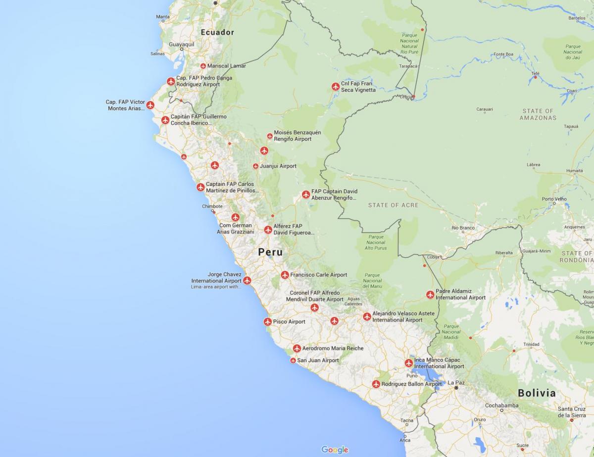 oro uostų Peru žemėlapį
