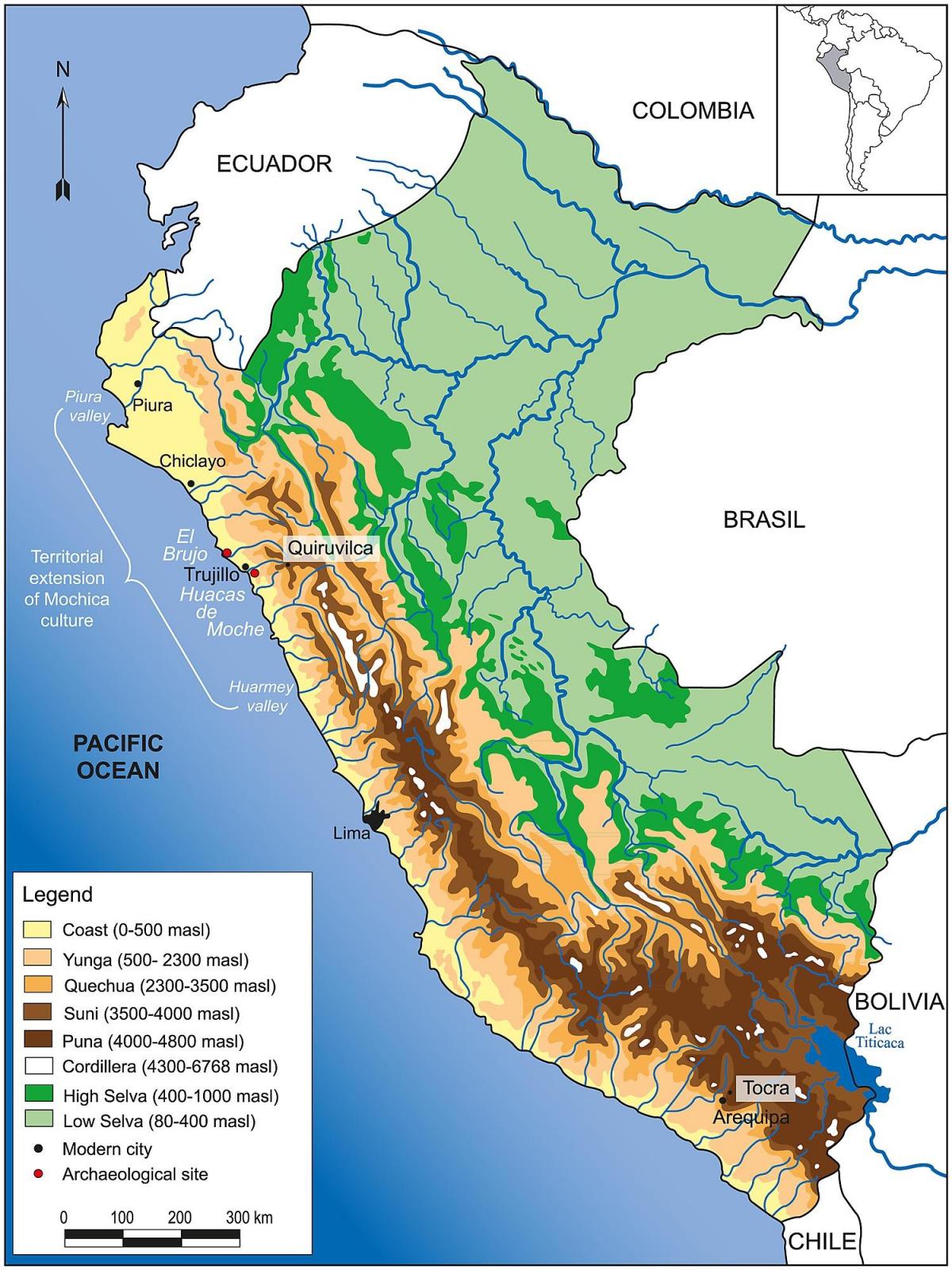 Peru geografijos žemėlapio