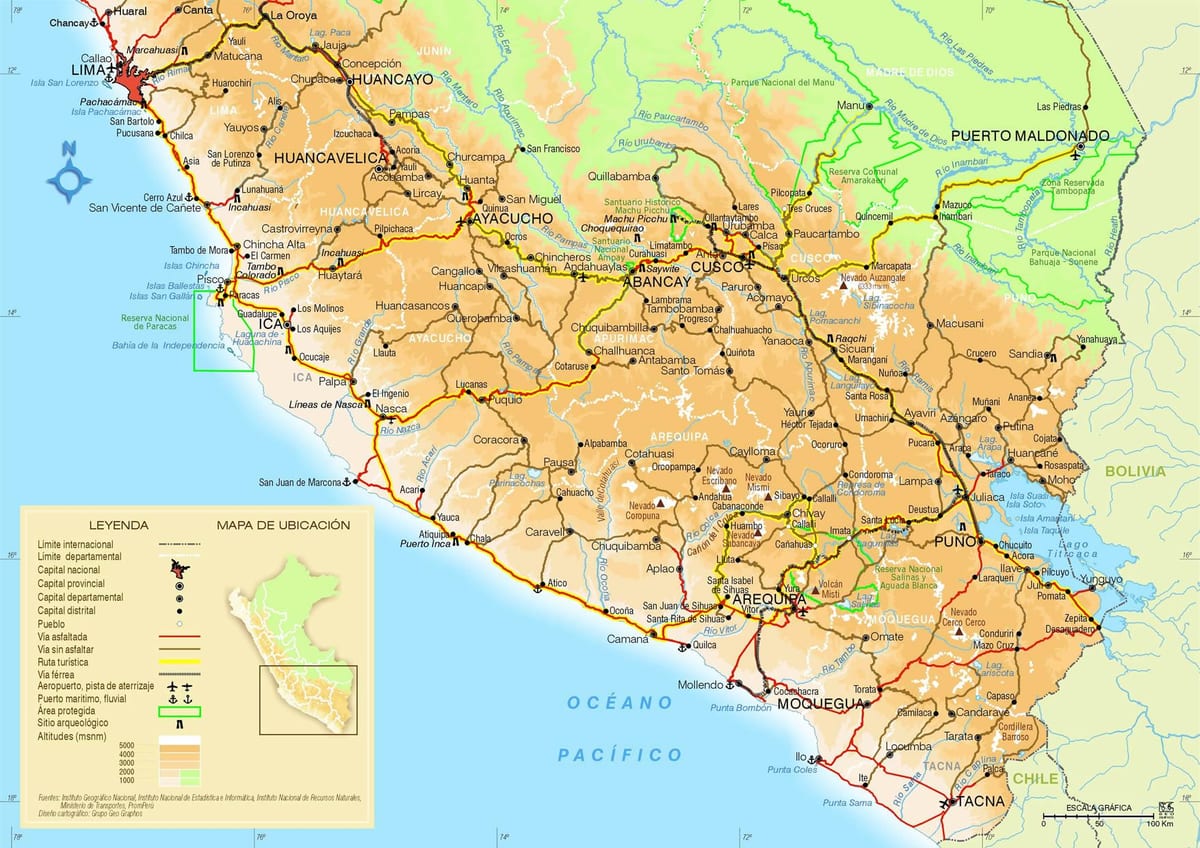 žemėlapis pietinėje Peru