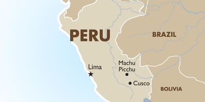Žemėlapis Peru ir aplinkinių šalių