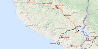 Peru traukinių žemėlapis
