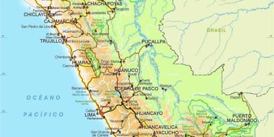 Andų kalnuose Peru žemėlapį